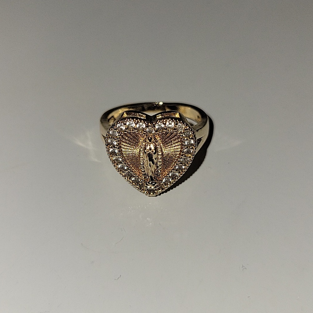 Gold Dipped Heart Virgin Mary Ring with Crystal Halo - Women's Jewelry - Picture 4 of 4